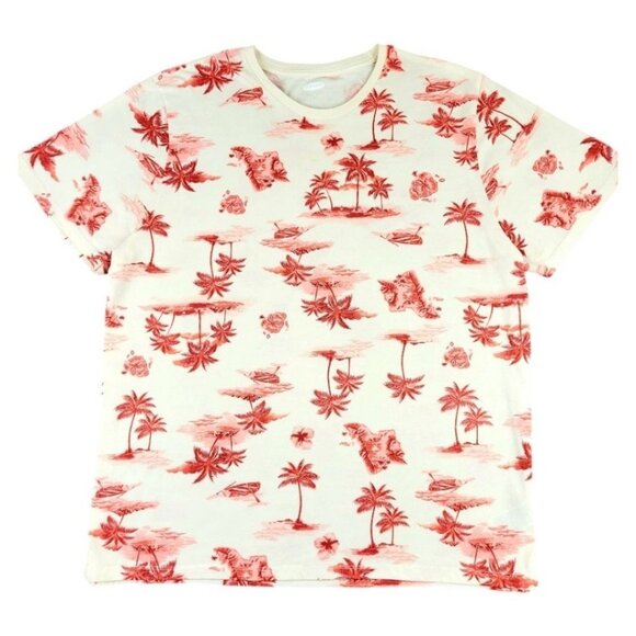 Mens XXL Old Navy Soft Washed Casual Hawaiian Palm Tree T-Shirt White Summer Tee - Picture 2 of 8
